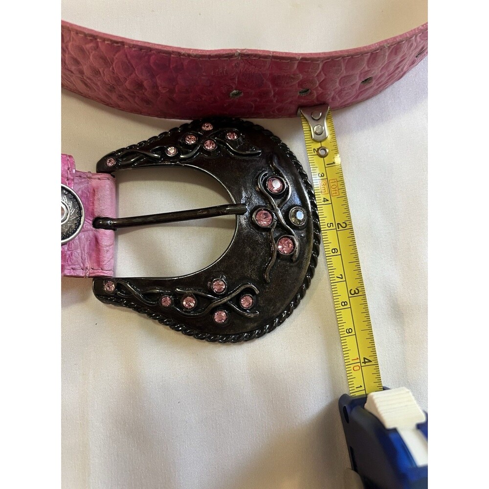 VTG Nanni Crock Embossed Pink Leather Belt Sz 32 Bling Buckle Coquette Western - Picture 8 of 8